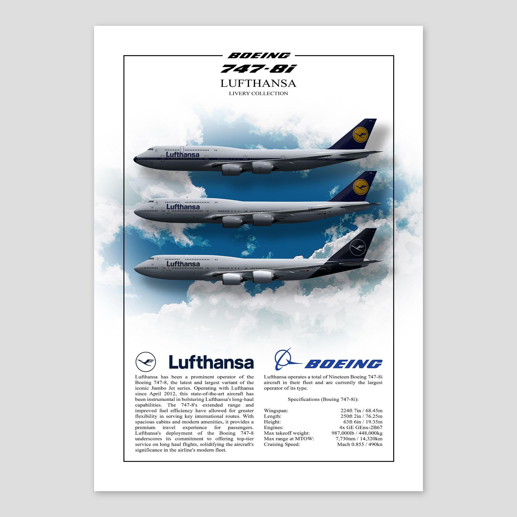 ポスター ma Lufthansa Boeing 747 Poster | Detailed Aviation Art Print | Civil