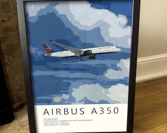 Delta Airlines Airbus A350 Poster - Fine Aviation Artwork - Fantastic gift for pilots, cabin crew or plane enthusiasts