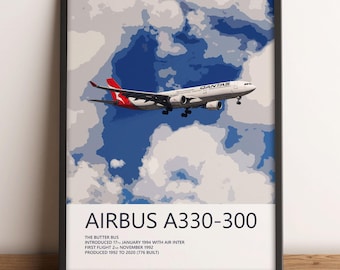 Qantas Airbus A330-300 Poster - Aviation Wall Art, Airline Pilot Gift