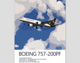 UPS Boeing 757-poster | Gedetailleerde luchtvaartkunstprint | Muurkunst burgervliegtuig | Pilot kantoordecoratie | Cadeau luchtvaartliefhebber