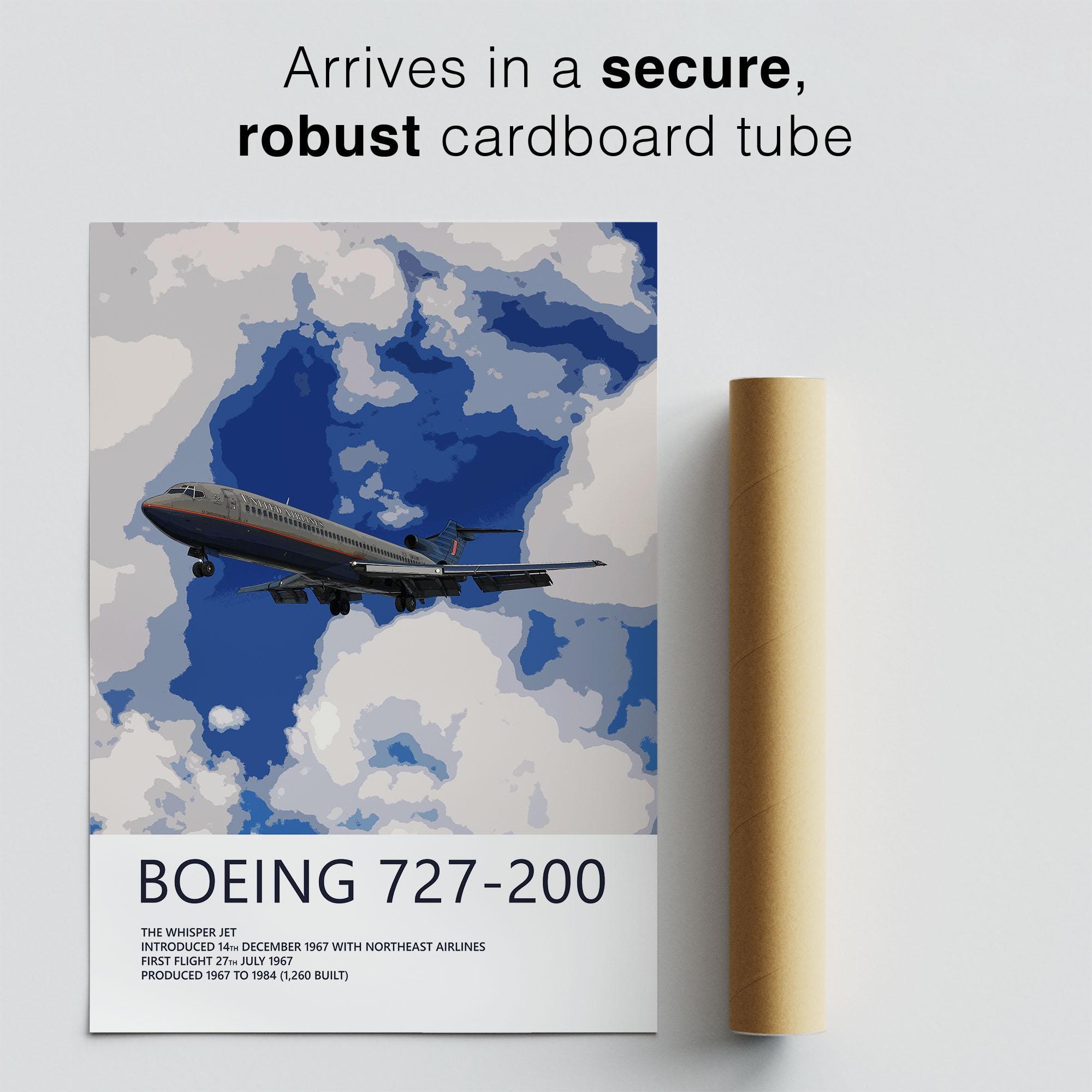 ユナイテッド航空ボーイング727-200型機ポスター – バトルシップグレー