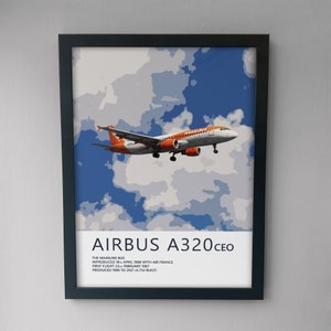 EasyJet Airbus A320 Poster - Plane art for aviation enthusiasts & pilot retirement gifts, airline and airplane artwork prints