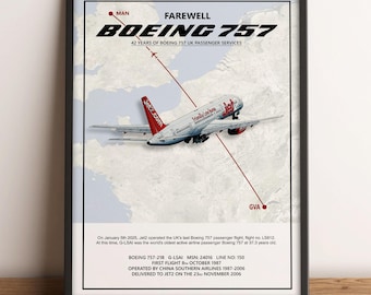 Impressão Jet2 Boeing 757, Último voo 757, Arte de aviação, Impressões de arte de avião, Presente de piloto, Pôster de aviação, Decoração de companhia aérea