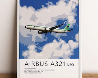 Pôster da Transavia - Airbus A321 Neo Retro - Arte de parede da aviação civil para pilotos, aviadores, observadores de aeronaves e colecionadores