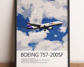 FedEx Boeing 757-poster – muurkunst vrachtluchtvaart voor piloten, vliegtuigspotters, ingenieurs, verzamelaars | Ingelijste of ingelijste afdruk