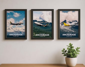 Pacote triplo de impressões do Boeing 747 de Anchorage – Atlas Air, Polar Air Cargo, UPS Aviation Art Bundle | Presente para piloto, pôster de aviação, arte de avião cargueiro