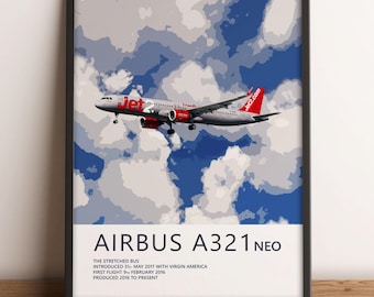 Jet2 Airbus A321 Neo Print, Arte de aviação, Impressões de arte de avião, Presente de piloto, Pôster de aviação, Decoração de companhia aérea