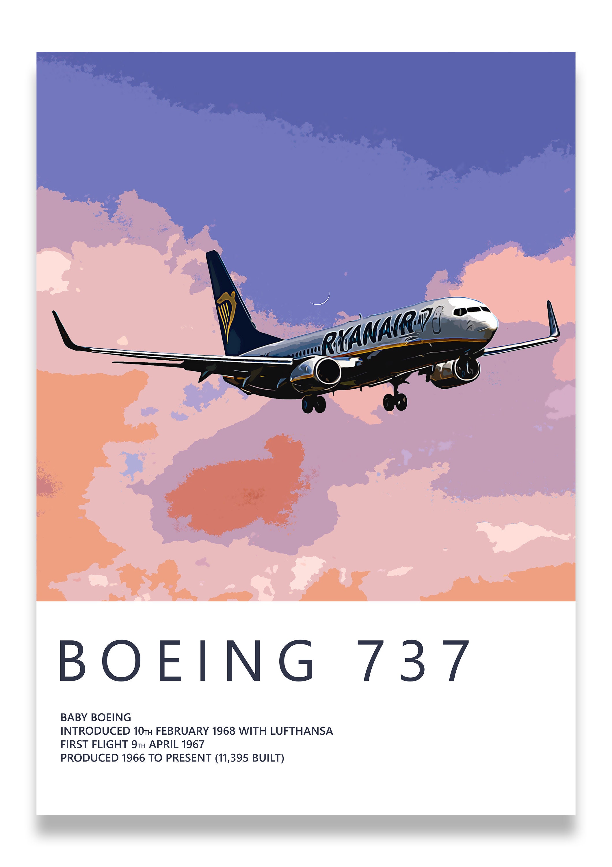 Ryanair Boeing 737 Poster, Gift for Pilot, Aviation Poster, Aviation