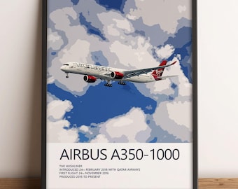 Impressão do Airbus A350 da Virgin Atlantic, arte da aviação, impressões de arte de avião, presente de piloto, pôster de aviação, decoração de companhia aérea