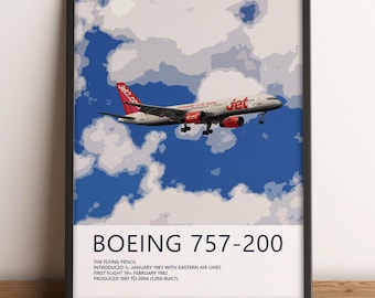 Impressão Jet2 Boeing 757, Arte de aviação, Impressões de arte de avião, Presente de piloto, Pôster de aviação, Decoração de companhia aérea