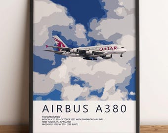 Qatar Airways Airbus A380 Poster - Aviation Wall Art, Airline Pilot Gift