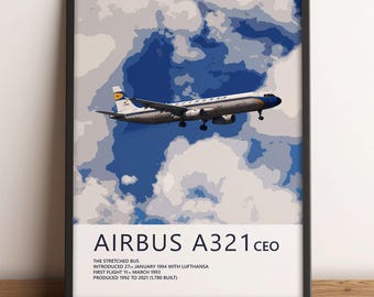 Lufthansa Airbus A321 Poster – Retro Livery -  Aviation Wall Art, Airline Pilot Gift
