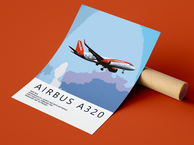 Easyjet Airbus A320 Poster, Poster, Gift for Pilot, Aviation Poster