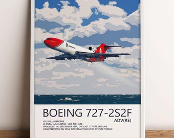 Pôster de Resposta a Derramamento de Óleo do Boeing 727 – Arte de Parede 2Excel Aviation para Pilotos, Aventureiros, Observadores de Aviões e Colecionadores | Impressão Emoldurada ou Sem Moldura