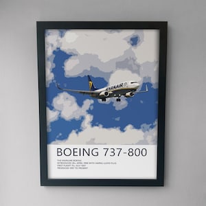 Poster del Boeing 737 di Ryanair - Arte aerea per gli appassionati di aviazione e regali per il pensionamento dei piloti, stampe di opere d&#39;arte di compagnie aeree e aerei