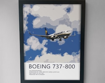 Ryanair Boeing 737 Poster - Plane art for aviation enthusiasts & pilot retirement gifts, airline and airplane artwork prints