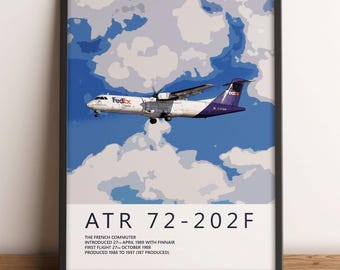 Pôster FedEx ATR 72-200F – Arte de parede para aeronaves de carga Morningstar para pilotos, aviadores, engenheiros, observadores e colecionadores | Emoldurado ou sem moldura