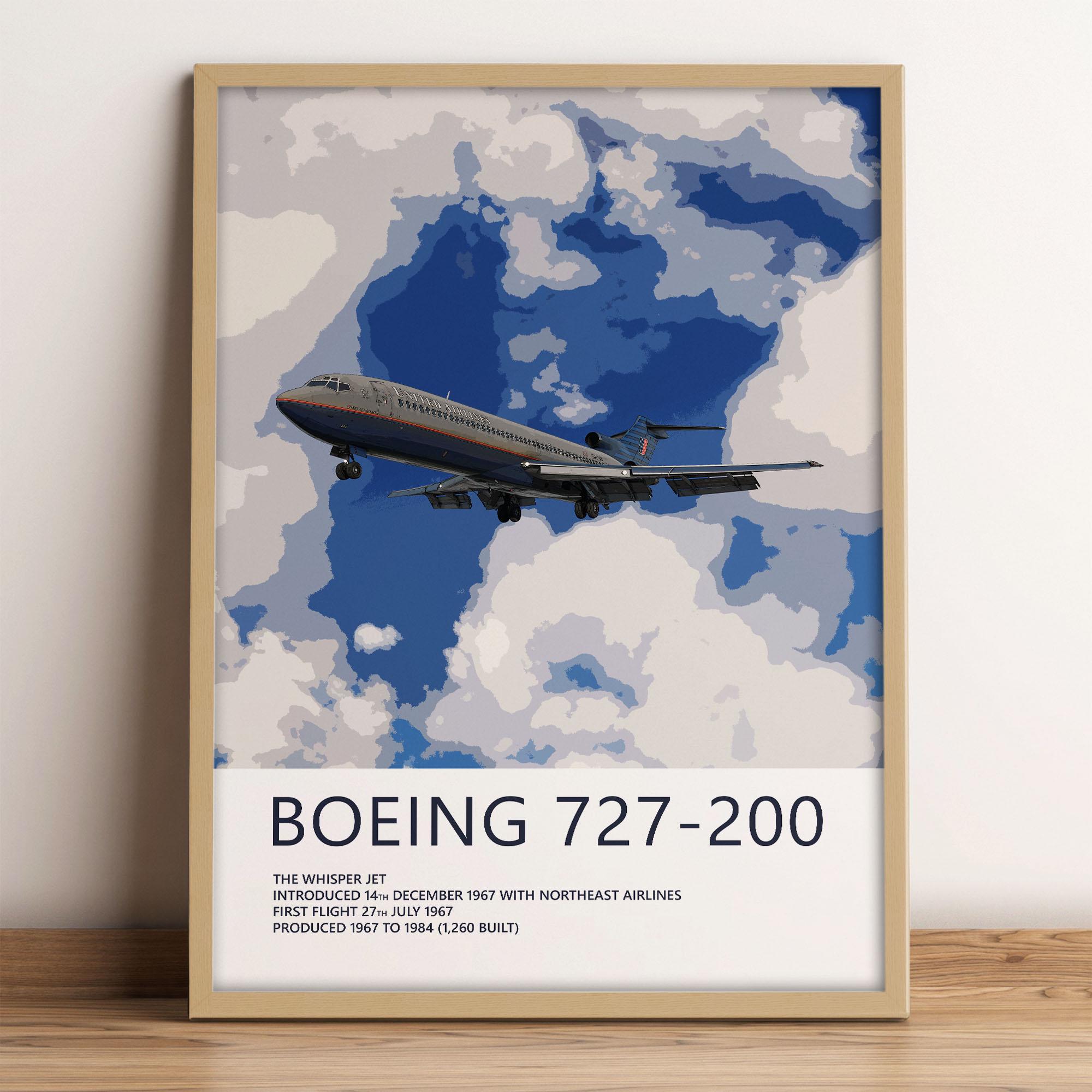 ユナイテッド航空ボーイング727-200型機ポスター – バトルシップグレー