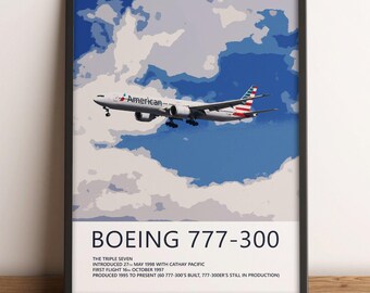 American Airlines Boeing 777-300 Poster – Aviation Wall Art, Airline Pilot Gift