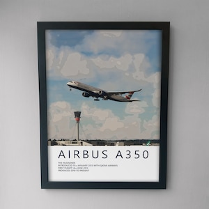 Poster dell&#39;Airbus A350 della British Airways - Heathrow - Arte aerea per appassionati di aviazione e regali per piloti, stampe artistiche di compagnie aeree e aerei