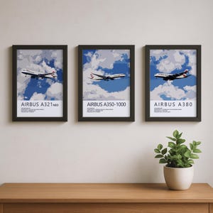 Triple Pack British Airways Airbus Prints – A350, A321, A380 Superjumbo Aviation Art Bundle | Pilot Gift, Aviation Poster, Plane Art