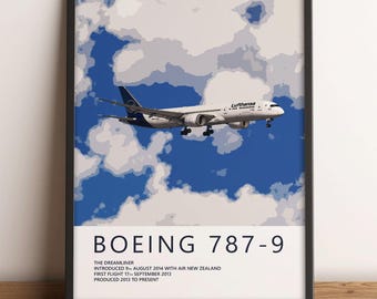 Lufthansa Boeing 787-9 Poster – Aviation Wall Art, Airline Pilot Gift