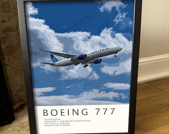United Flug 777 Poster - Feines Luftfahrt Kunstwerk - Fantastisches Geschenk für Piloten, Flugbegleiter oder Flugzeugbegeisterte