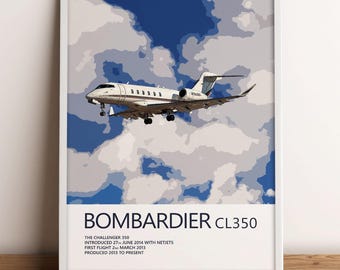 Pôster do NetJets Challenger CL350 – Arte de parede para jato executivo para pilotos, aviadores, observadores de aeronaves e colecionadores de jatos | Com ou sem moldura