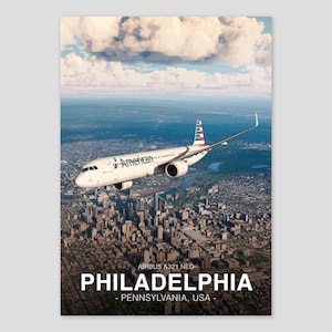 American Airlines Airbus A321 NEO Poster | Philadelphia Pennsylvania | Aviation Art Print | Civil Airliner Wall Art | Pilot Office Decor
