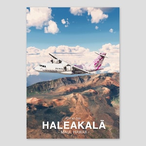Ohana By Hawaiian ATR 42 Poster | Haleakalā Hawaii | Aviation Art Print | Civil Airliner Wall Art | Pilot Office Decor