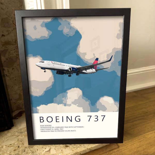 Delta Air Lines Boeing 737 Poster - Fine Aviation Artwork - Airplane Posters - Gift for pilots, cabin crew or plane enthusiasts