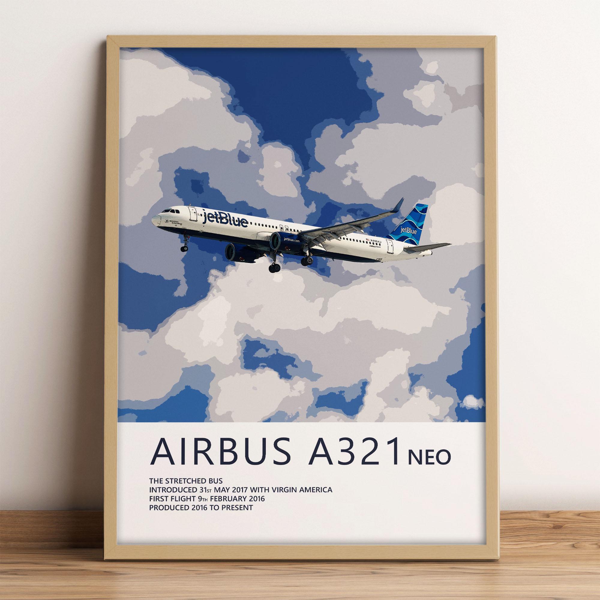 Jetblue Airbus A321 NEO Poster | Detailed Aviation Art Print | Civil ...