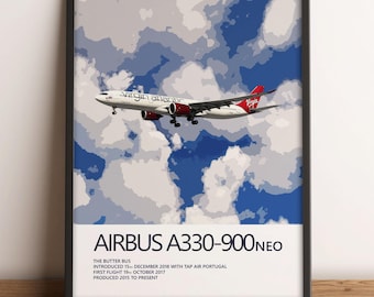 Impressão Neo Airbus A330 da Virgin Atlantic, Arte de aviação, Impressões de arte de avião, Presente de piloto, Pôster de aviação, Decoração de companhia aérea