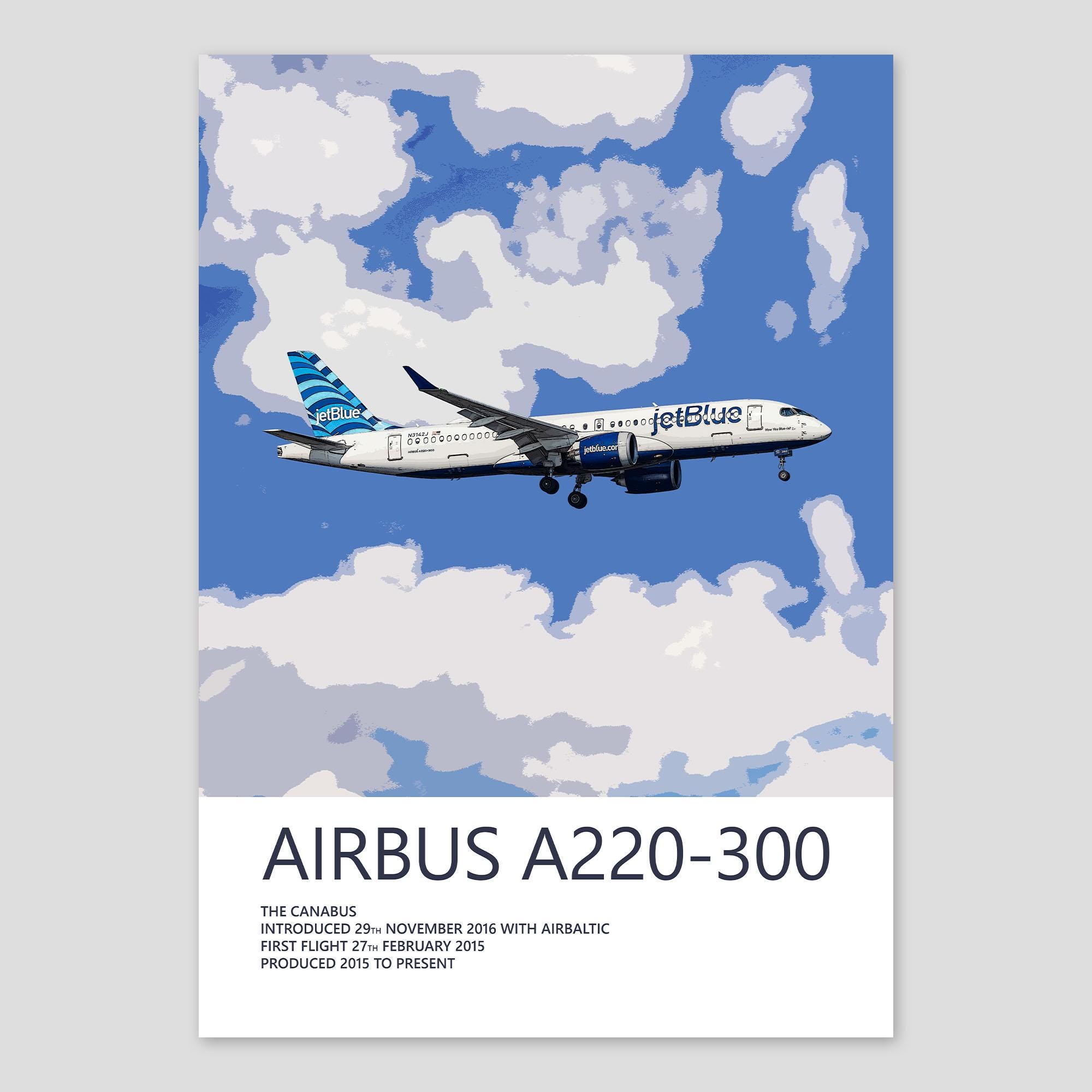 Jetblue Airbus A220 Poster | Detailed Aviation Art Print | Civil ...