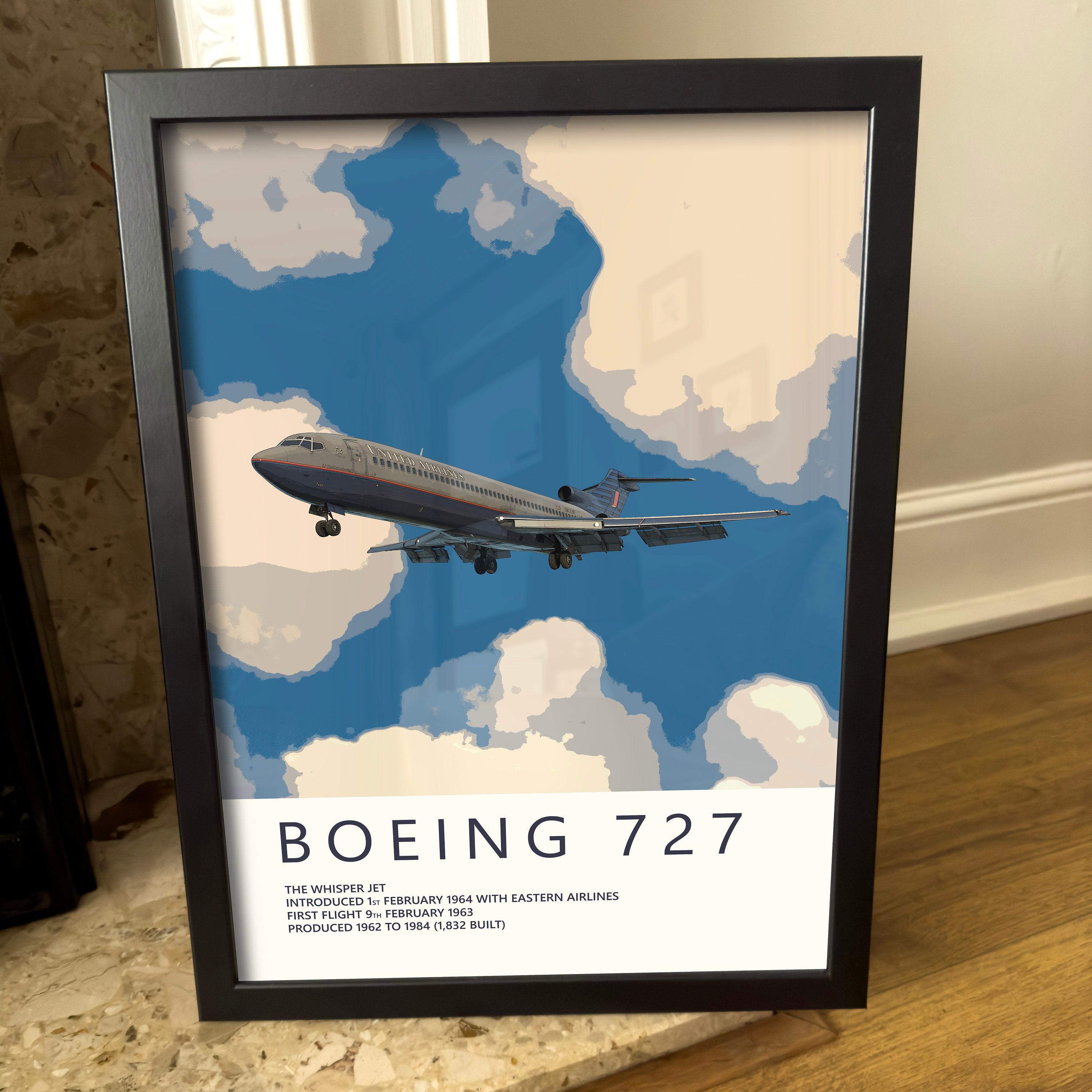 ユナイテッド航空ボーイング727ポスター - 素晴らしい航空アート作品