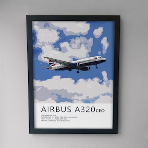 British Airways Airbus A320 Poster - Plane art for aviation enthusiasts & pilot retirement gifts, airline and airplane artwork prints
