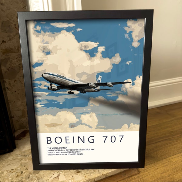 Poster Boeing 707 de la Pan Am - Belles oeuvres d'art de l'aviation - Posters d'avions - Cadeau pour les pilotes, le personnel de cabine ou les passionnés d'avion