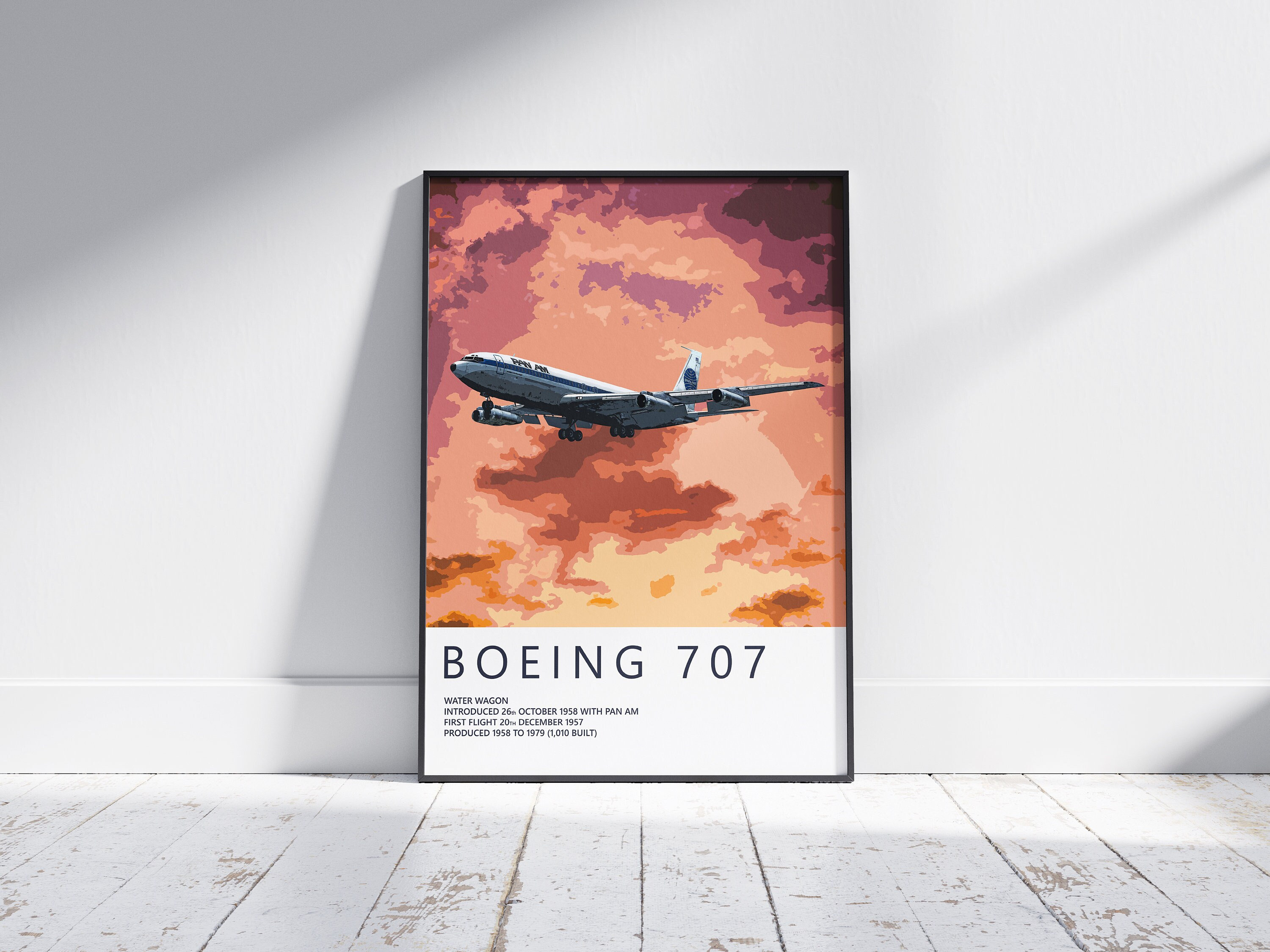 Boeing 707 Aircraft Black And White Silhouette