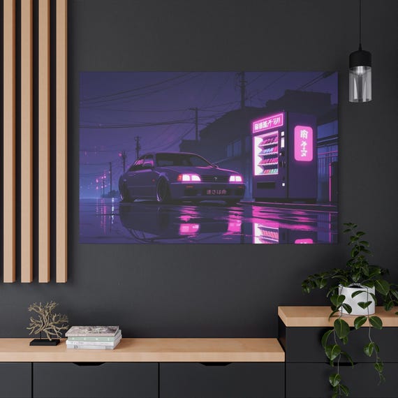 Canvas Print, Japanese JDM Night street life car scene neon lights, Wall Art Poster, Home Decor, Gift for Car Enthusiasts