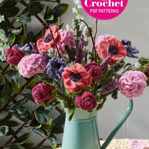 Crochet Bouquet Pattern: Carnation, Poppy, Rose, Lavender (PDF Download)