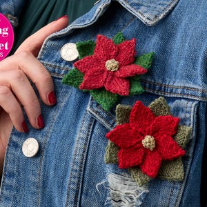 Poinsettia Knitted Brooch - Knitting Pattern - PDF Download only