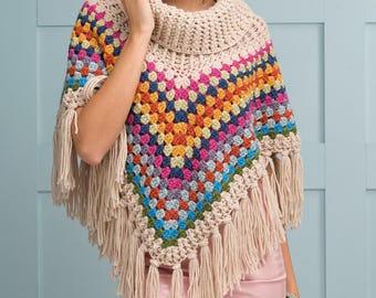 Cowl Neck Poncho - Crochet PDF pattern- Easy Make