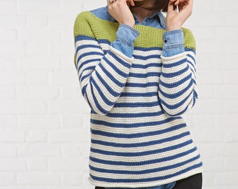 Tunisian Crochet Jumper / Sweater Pattern - Breton Top - Sizes 8 to 24 PDF Download Only