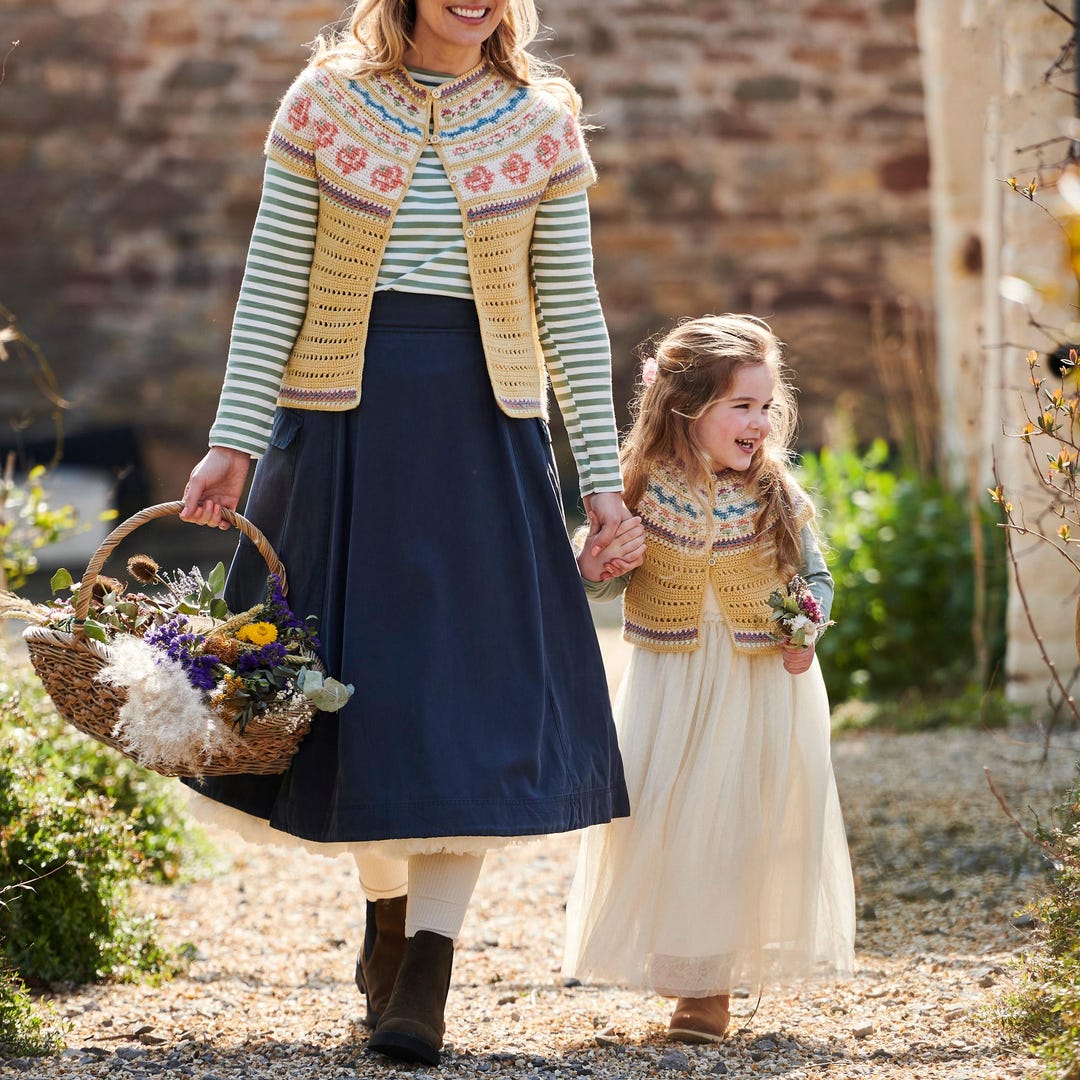 Fair Isle Yoke Cardigan Crochet Pattern – Matching Mother Daughter ...