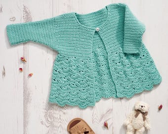 Crochet Baby Cardigan / Jacket Pattern - PDF Download Only, Sizes 3 months to 24 months