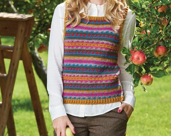Crochet Fair Isle Tank Top Pattern: Vest in Sizes 8 - 16 - PDF Pattern