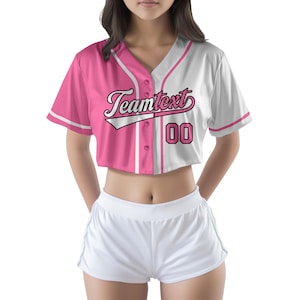 Two Tone Cheer Crop Jersey Custom Women’s Name Number Top Embroidery or Heat Press for Cosplay Clubwear Dance Uniform Look