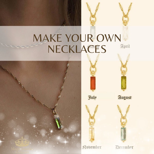 Customizable Birthstone Necklaces - DIY Your Own Unique Jewelry with Selectable Gem Colors， Custom Zodiac Necklace for women and mom