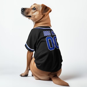 Custom Black Dog Baseball Jersey – Personalized Pet Shirt with Blue 3D Name  Number – Softball Style Outfit for Dogs  Cats