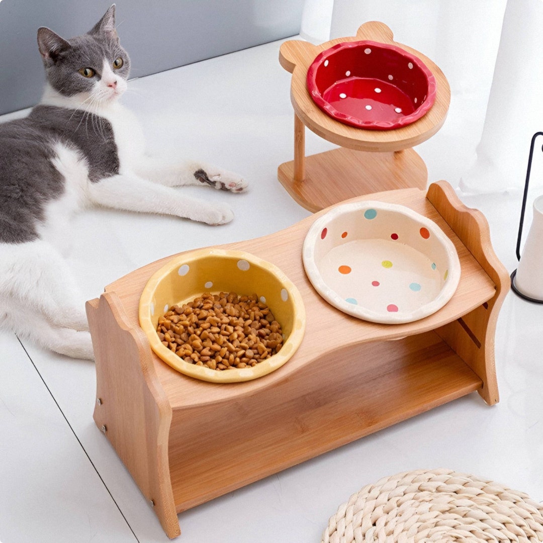 Cat Wood Stand Cat Food Stand Raised Cat Feeder Cat Bowl Etsy